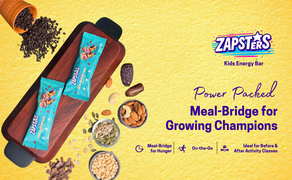 Zapsters Kids Energy Bar | Box of 6 (30g Each) Plant Based Snack | No Added Sugar | Gluten Free | No Palm Oil & Preservatives | Vegetarian (CHOCOCHIPS (PACK OF 6))