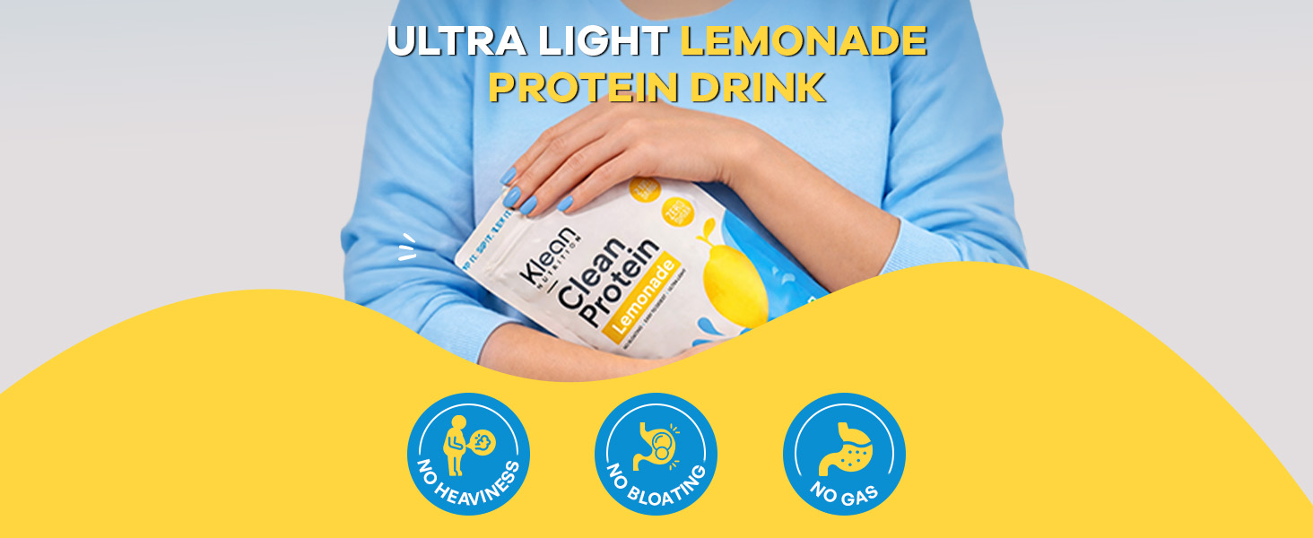 Klean Nutrition Clean Protein/Lemonade Flavour/20 g Complete Protein Per Serving/Light & Easy to Gut/Non-Bloating/Ultra Light