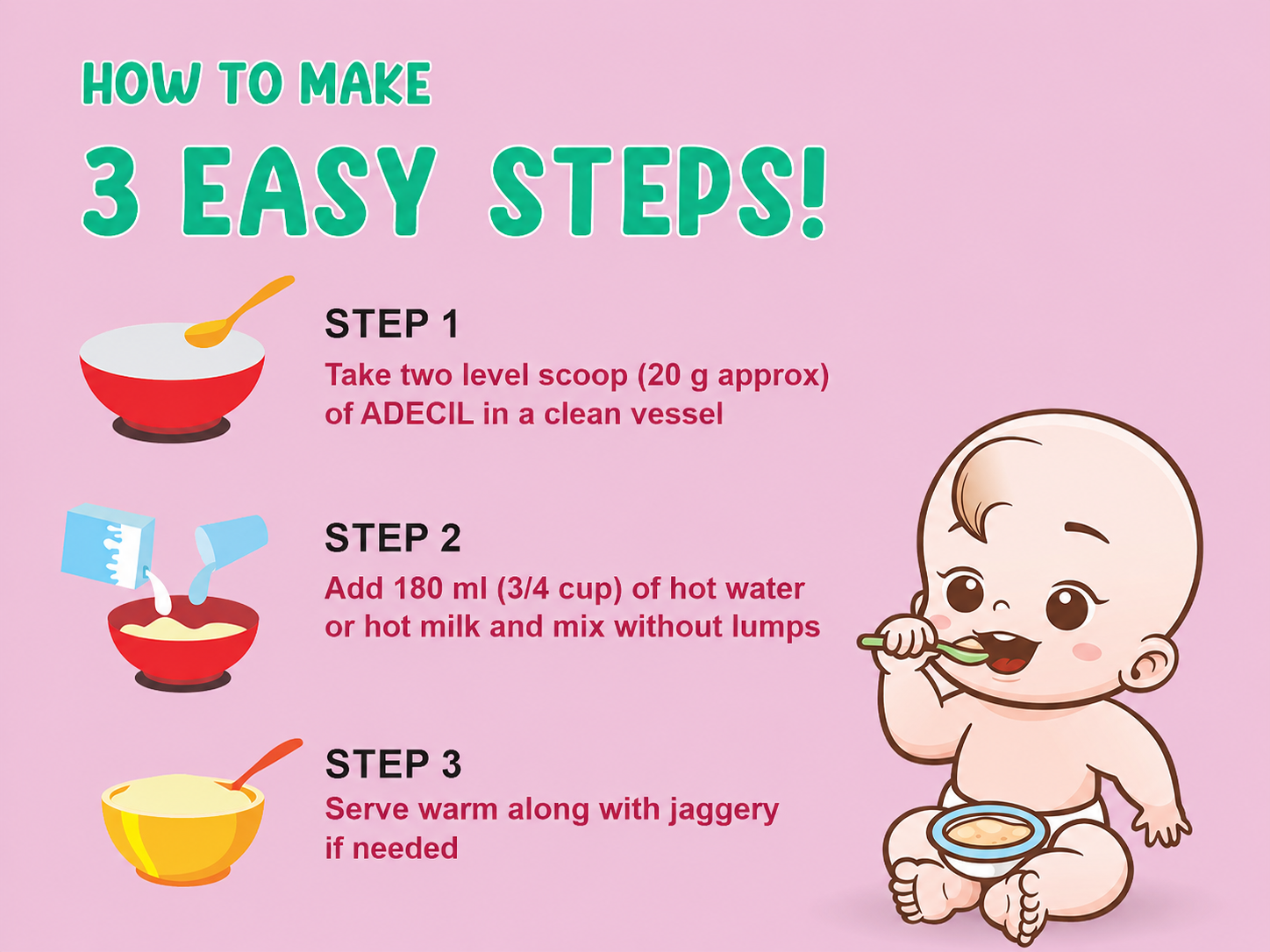 Adecil Instant Sprouted Baby Food for 6 Months+ | Just Add Hot Water/Milk | Germinated Ragi, Chickpea & Brown Rice Porridge | Natural Red Banana Flavour, No Added Sugar, Preservative Free, 300g