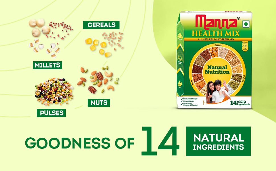Manna Health Mix 3 Kg, All Natural Nutrition Drink, with 14 ingredients, Zero Sugar. Natural Nutrition. 1kg (Pack of 3)