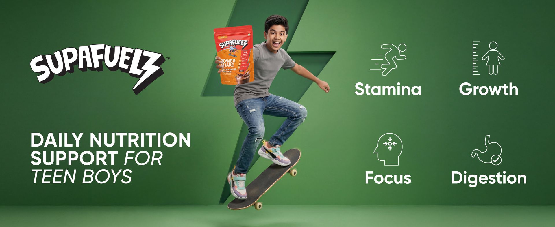 Power Shake Teen Boys (13+ Yrs) | Height & Strength Drink | 14g Protein, 33 Nutrients, Probiotics, Ayurveda| Daily Nutrition support for Height, Strength & Focus | Chocolate 400g | Safe Nutrition Drink For Teens