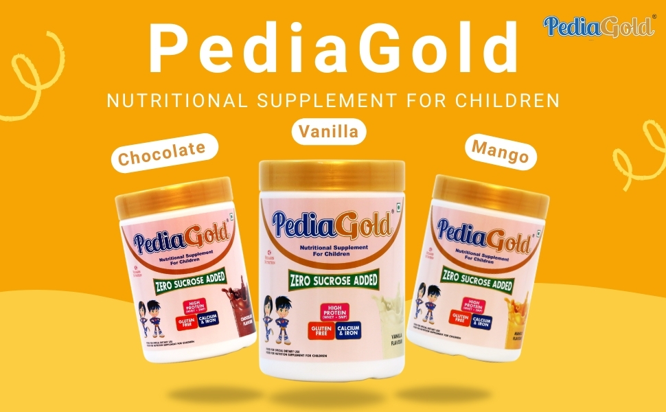 PediaGold Nutrition Mix Powder for Children | For 2-14 Years | Vanilla - 400g | Zero Sucrose | 6g protein per serving | Supports Overall Health, Boosts Immunity | Nutritional Supplement for Kids