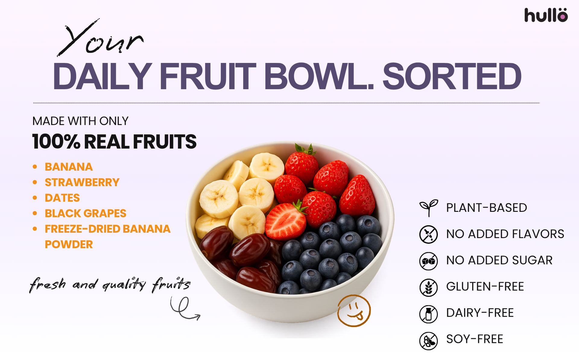 Hullo The Only Fruit Bar - Banana (Pack of 6 x 30g) | Healthy Snack Bar for Kids & Adults | Instant Energy Bar No Added Sugar & No Preservatives | Made with Banana, Strawberry, Black Grapes & Dates