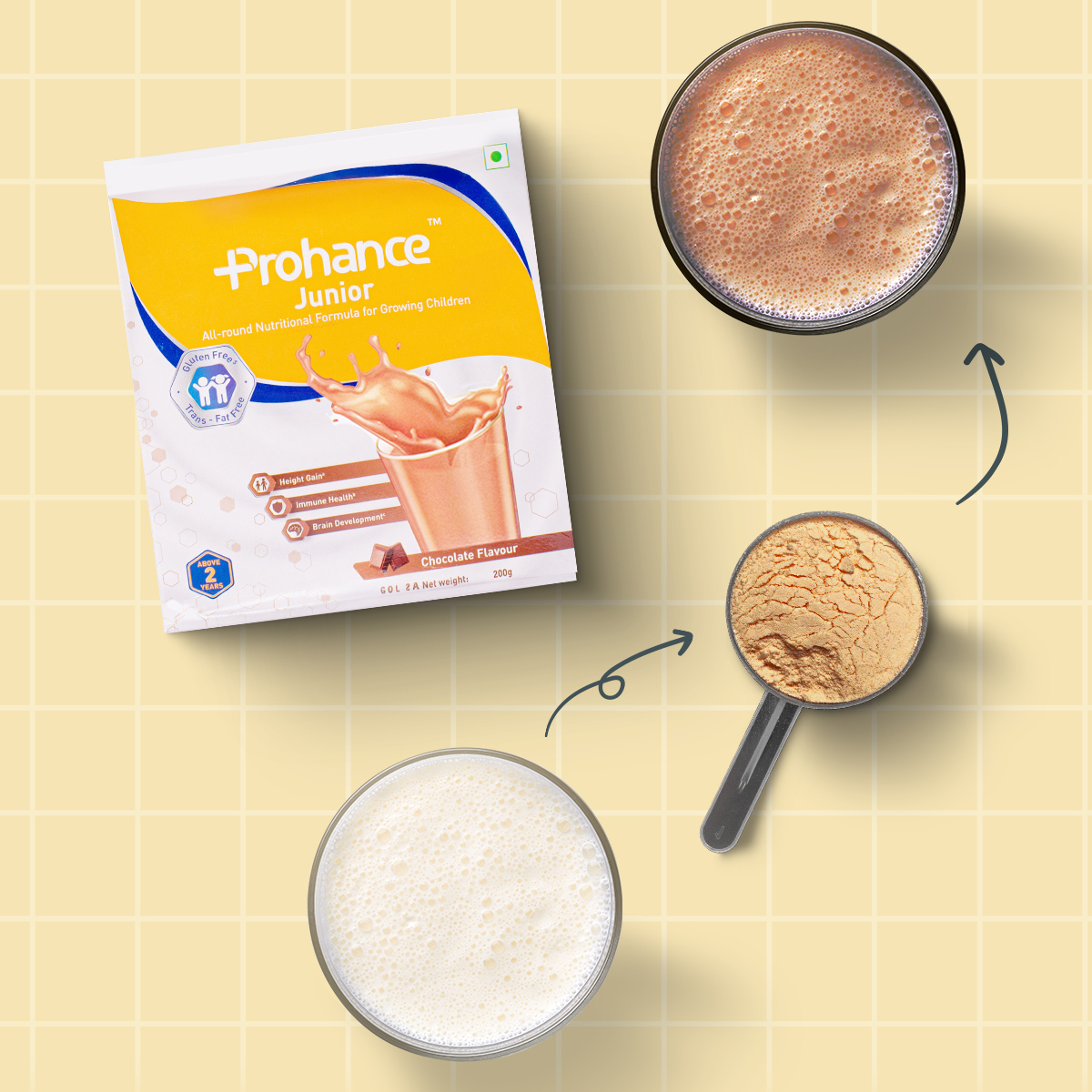 Prohance Junior All Round Nutritional Chocolate Drink for Kids - 200g | Supports Growth, Brain Development, & Immunity | Triple Protein Blend, DHA, 37 Vital Nutrients