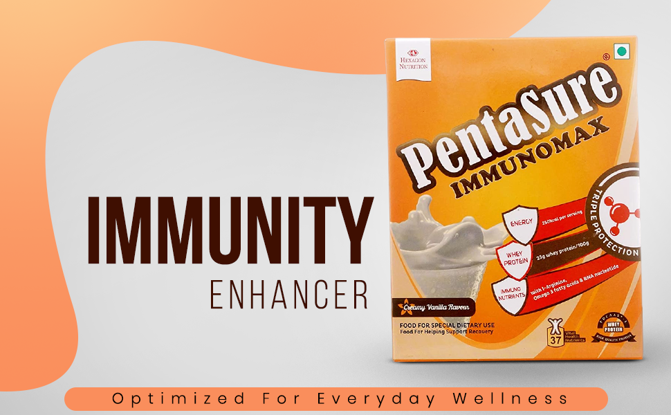 PentaSure IMMUNOMAX - Immunity Booter | Triple Protection Formula | Whey Protein, MCT, Immuno Nutrients | Reduce Inflammation, Helps Protein Synthesis | 22.95g Protein/100g | Creamy Vanilla -61g*4N