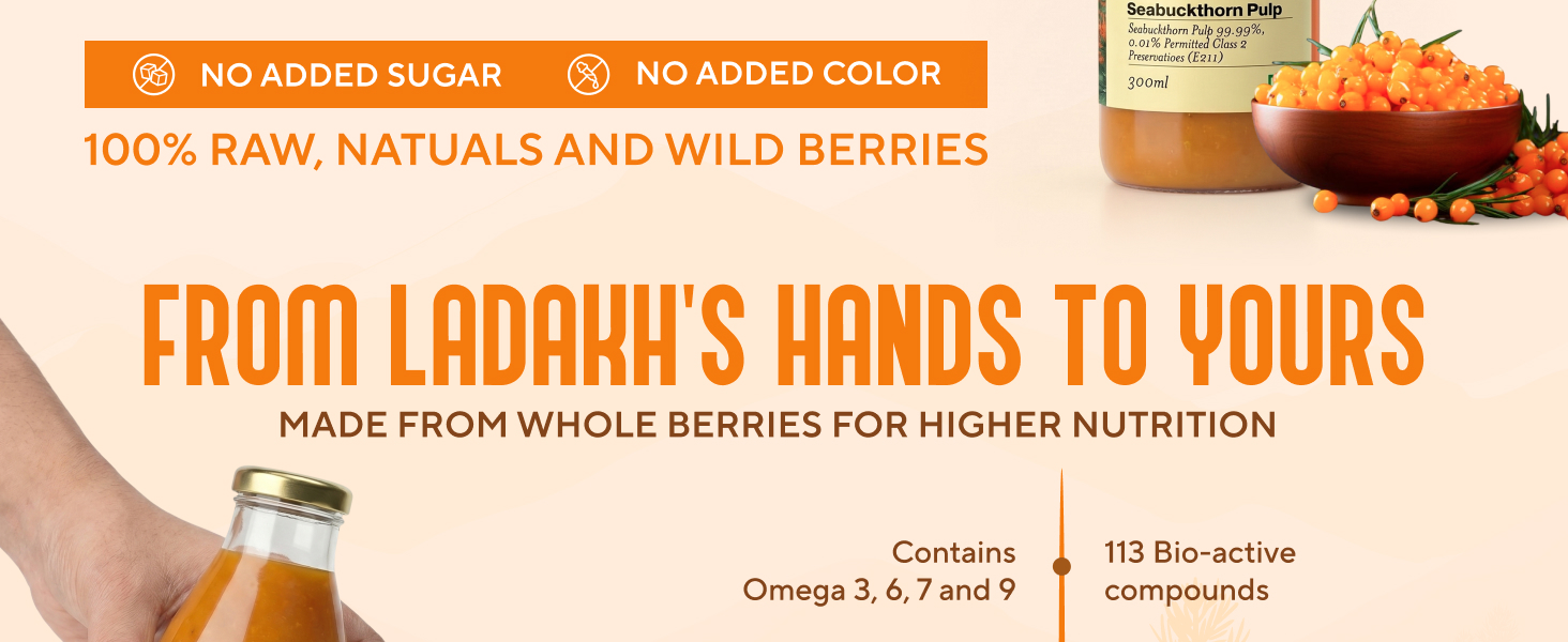 My Pahadi Dukan Vitamin C Himalayan Sea Buckthorn Berry Pulp Juice 300ml, More Vitamin C than Oranges & Amla, Rich in Omega & Antioxidants, Immunity & Collagen Boosting, Supports Skin, Gut, Heart