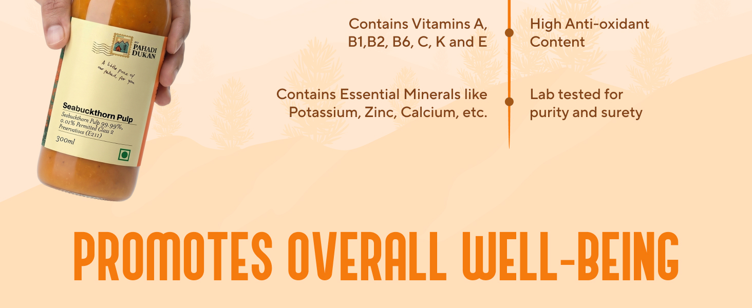 My Pahadi Dukan Vitamin C Himalayan Sea Buckthorn Berry Pulp Juice 300ml, More Vitamin C than Oranges & Amla, Rich in Omega & Antioxidants, Immunity & Collagen Boosting, Supports Skin, Gut, Heart