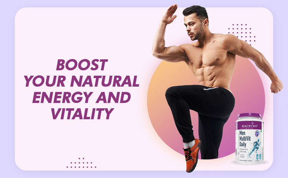 HealthyHey Nutrition Multivitamin For Men - Multi-Vit Daily - 13 Vitamins & 10 Minerals - 60 Vegetable Capsules,1 Count