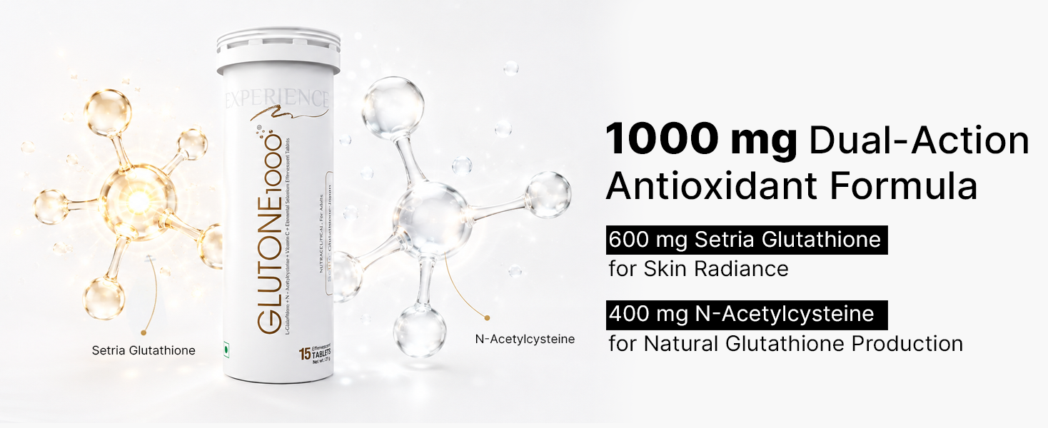 Glutone 1000 Setria L-Glutathione Tablets for Radiant & Clear Skin | 600mg Premium L-Glutathione & Vitamin C | Skin glow Brightening Supplement | 15 Effervescent Tablets | Orange Flavor (Pack of 1)