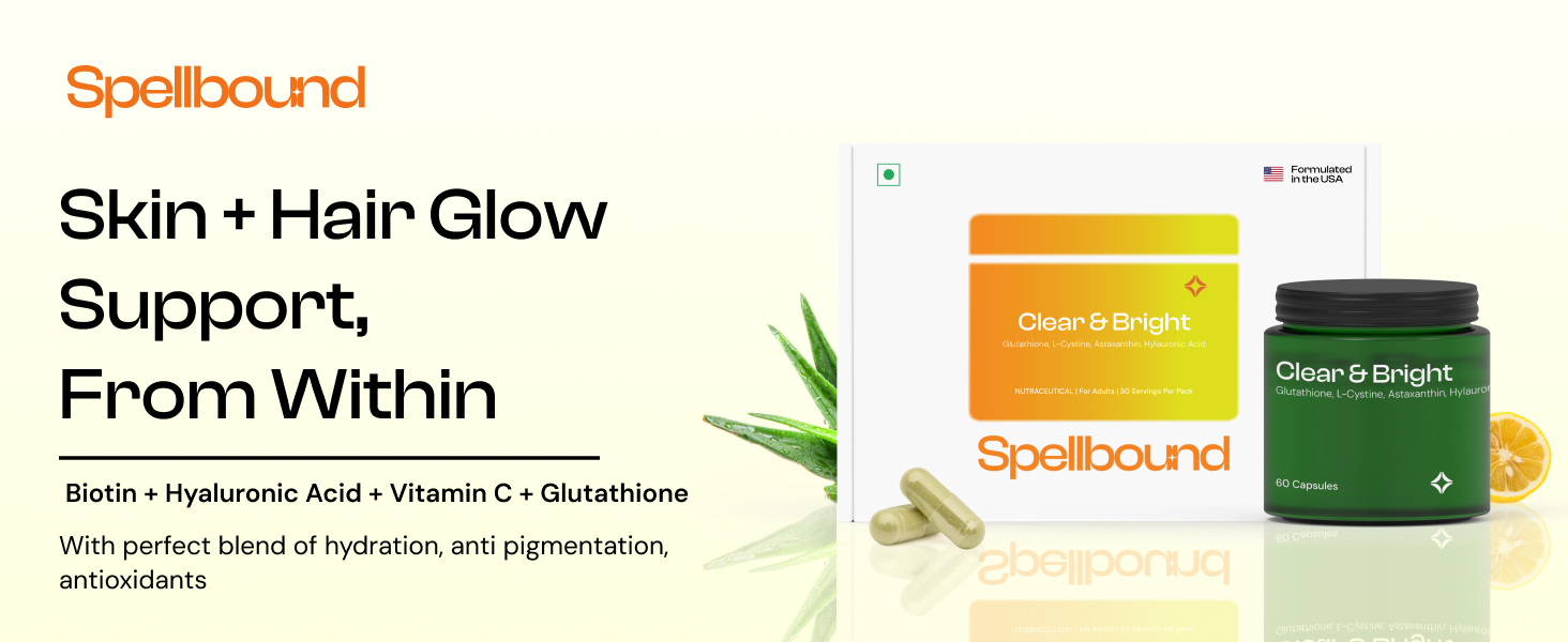 Spellbound Clear & Bright Liposomal Glutathione Supplement to Support Skin Glow | Vitamin C, Hyaluronic Acid, Collagen & Astaxanthin for Hydration & Antioxidant Support | Formulated in USA 60 Caps