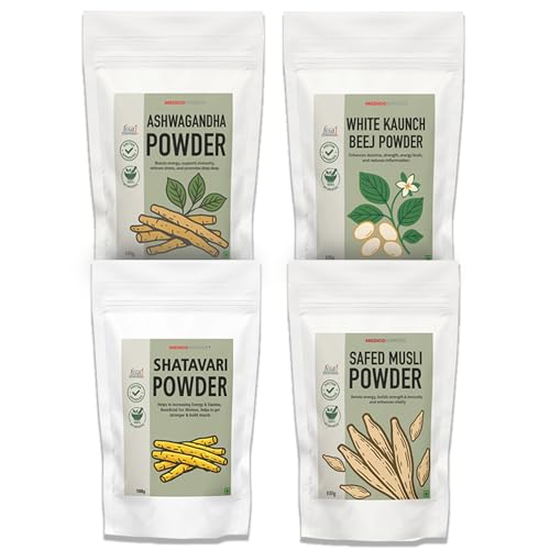 Ashwagandha Powder, Safed Musli Powder, White Kaunch Beej, Shatavari Combo pack | Pure & Natural | For Energy & Natural Immunity | 100gm x4 (100gm each)