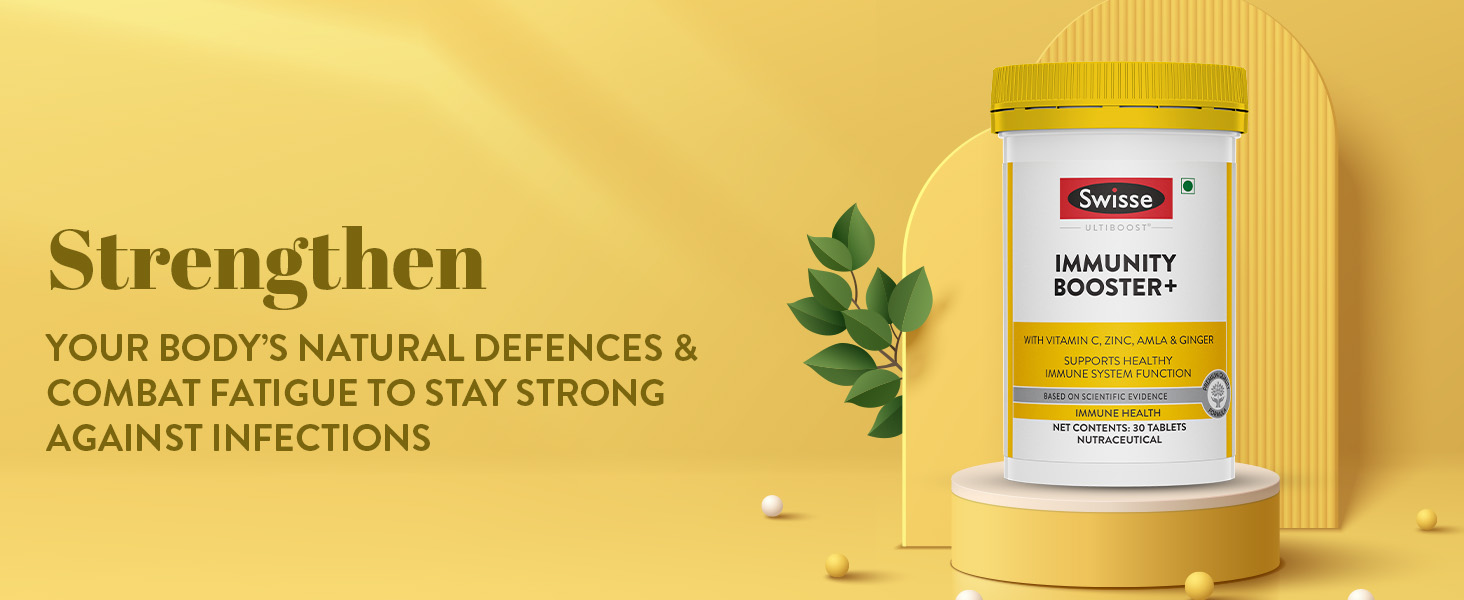 Swisse Immunity Booster+ with Vitamin C & Zinc - Contains Amla & Ginger, All Natural Immunity Booster - 30 Tablets