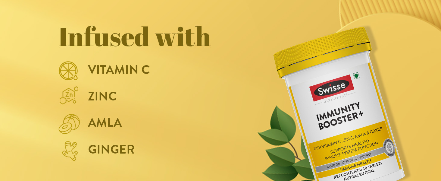 Swisse Immunity Booster+ with Vitamin C & Zinc - Contains Amla & Ginger, All Natural Immunity Booster - 30 Tablets