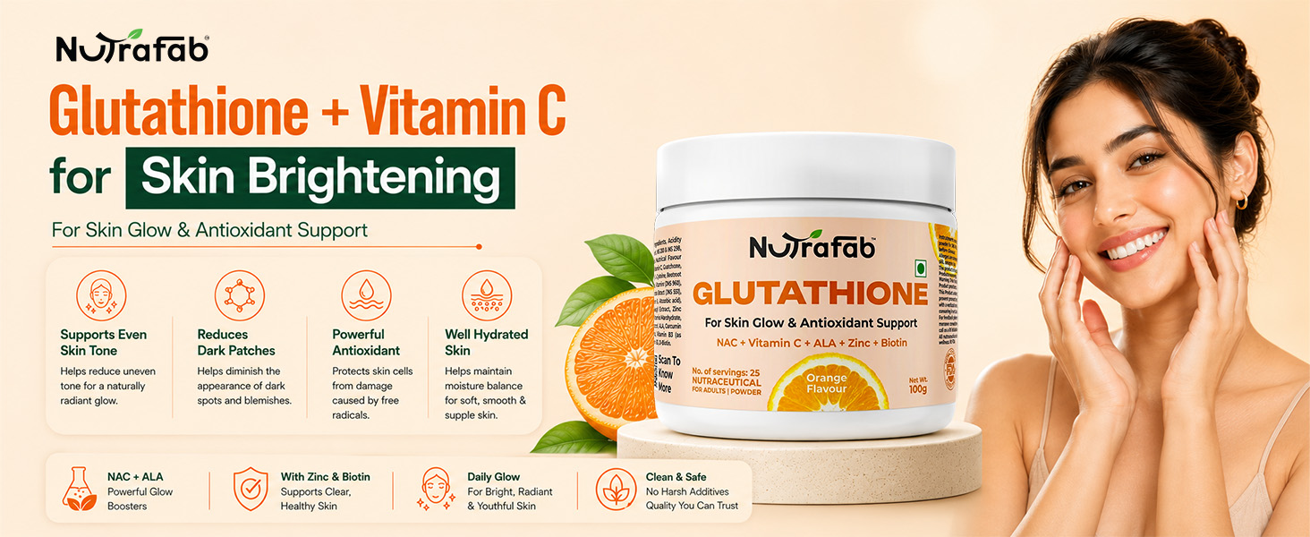Glutathione Supplements Powder | High Absorption for Skin Glow, Anti-Aging, Even Skin Tone & Antioxidant Support | glutathione Powder with Vitamin C, ALA, Zinc & Biotin | Orange | 100g