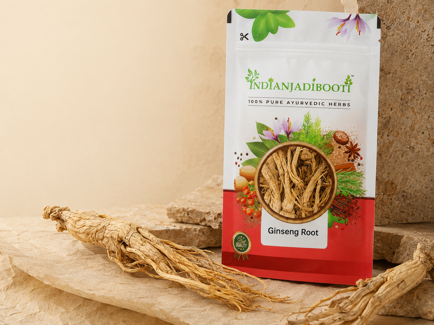 Indian Jadi Booti Panax Ginseng Root for Instant Energy and Mental Sharpness - 100% Pure Whole Dried Ginseng for Stamina & Immunity - 10g