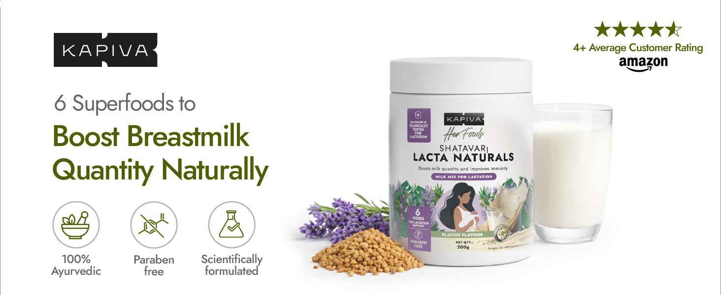 Kapiva Lacta Naturals Supplement | Lactation Granules | With Shatavari | For Breastfeeding Mothers | To Boost Milk Supply | Paraben Free | Boosts Immunity & Promotes Postnatal Recovery | 200g for 20 days | 1 Scoop X 2 Times a day