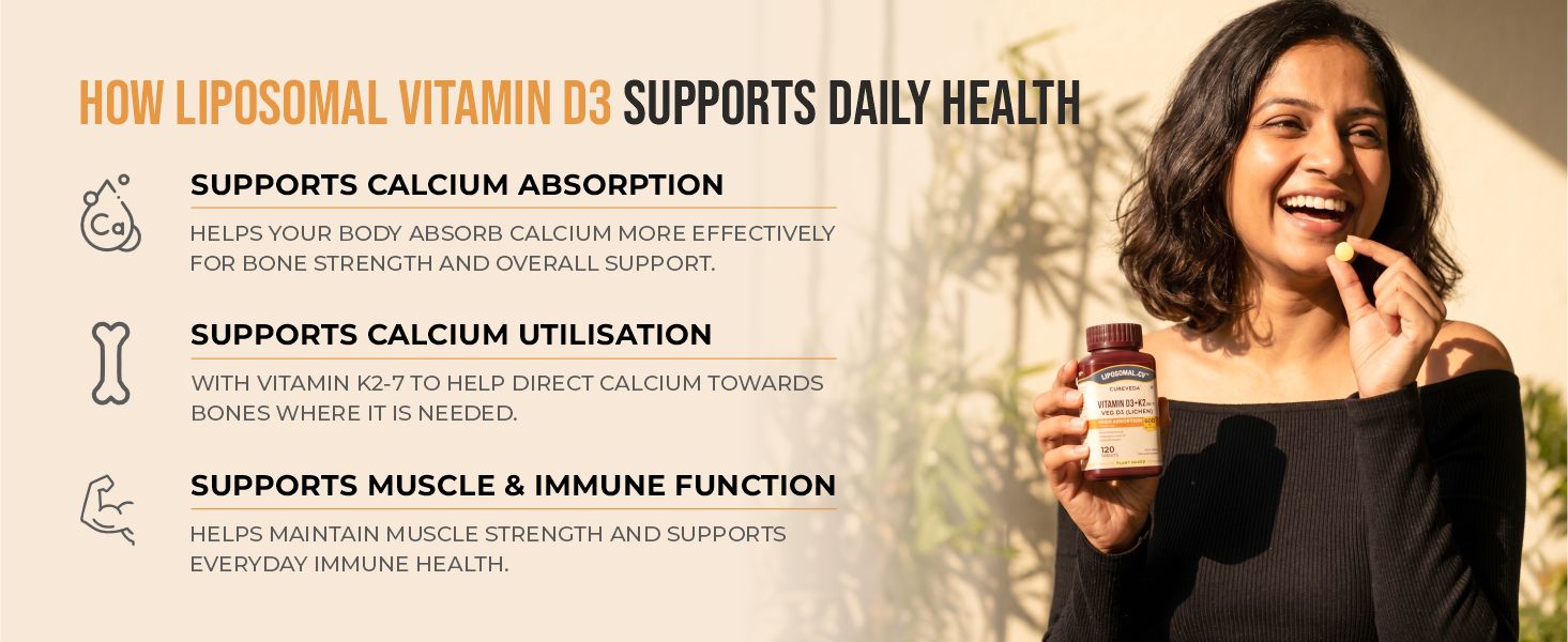 Cureveda Liposomal Vitamin D3 600 IU + Vitamin K2-7 & Turmeric, 120 Tablets