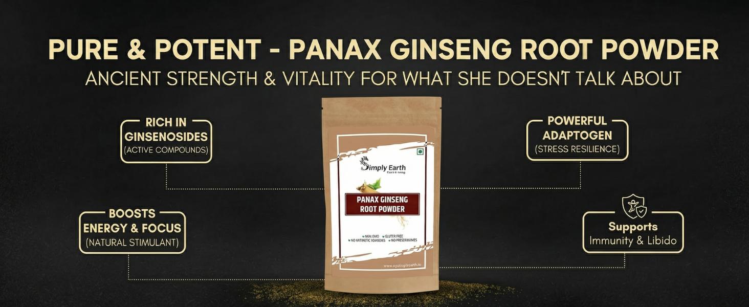 Simply Earth Panax Ginseng Powder, Korean Red Ginseng, for Immunity, Cognitive Support, Muscle Strength & Energy - 100 GM