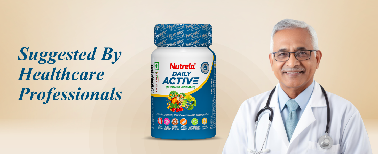 Nutrela Multivitamin by Patanjali | 30 Veg Capsule | With Vitamins, Minerals, Natural Extracts & Amino Acids | Daily Wellness Supplement for Men & Women