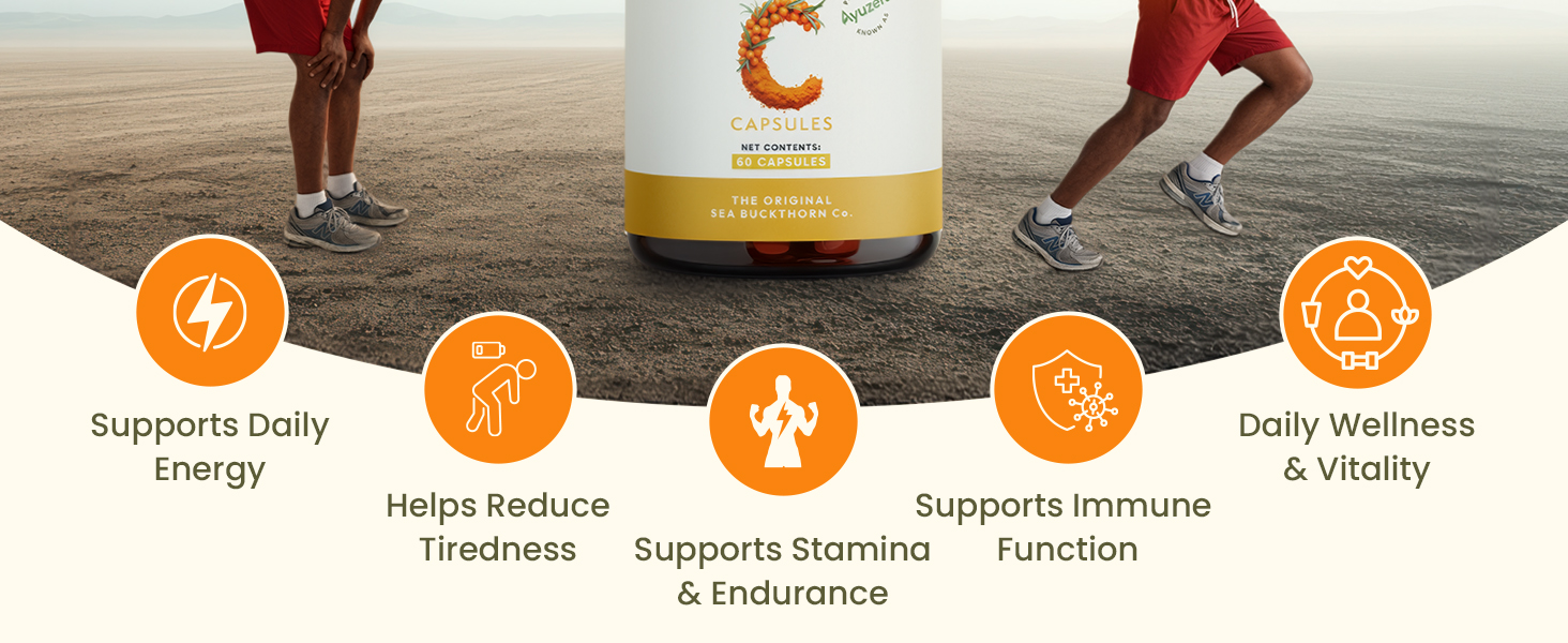 Wellwith Sea buckthorn Berry Powder Capsules – 60 Vegan Caps |Sea buckthorn capsules rich in Natural Vitamin C for Skin Glow & Collagen Boost | Pack of 1