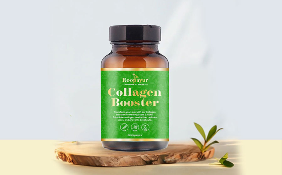 Roopayur Collagen Booster Capsules for glowing, radiant skin, healthy, shiny hair Supplement for Women & Men for Anti-Aging, fine lines, wrinkles 60 Capsules