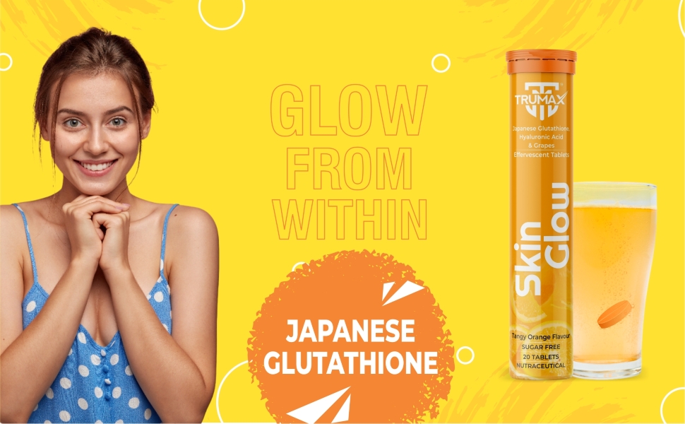 Skin Glow Japanese Glutathione Effervescent Tablets – Pack of 1 (20 Tablets) | 500mg L-Glutathione with Vitamin C & Hyaluronic Acid | Tangy Orange Flavor Skin Glow Supplement for Clear, Radiant Skin