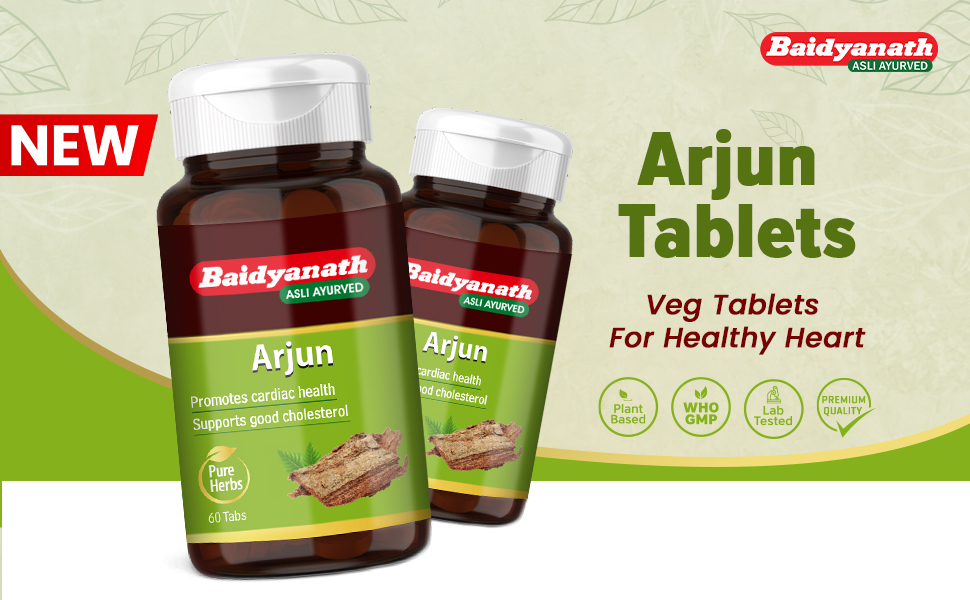 Baidyanath Arjun -60 Tablets | Ayurvedic Arjuna Extract | Supports Circulation, Lipid, Cholesterol Balance & Herbal Heart Wellness Supplement