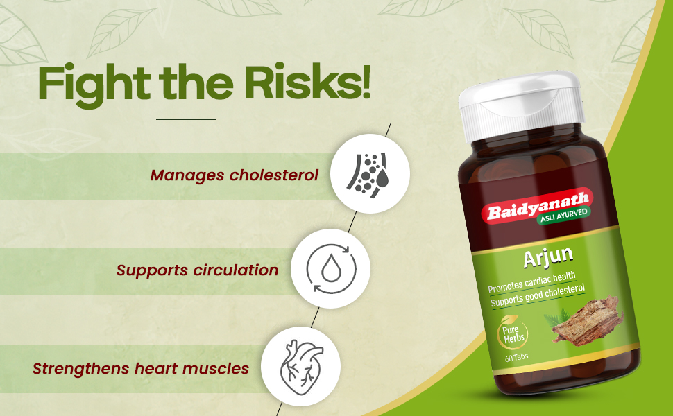 Baidyanath Arjun -60 Tablets | Ayurvedic Arjuna Extract | Supports Circulation, Lipid, Cholesterol Balance & Herbal Heart Wellness Supplement