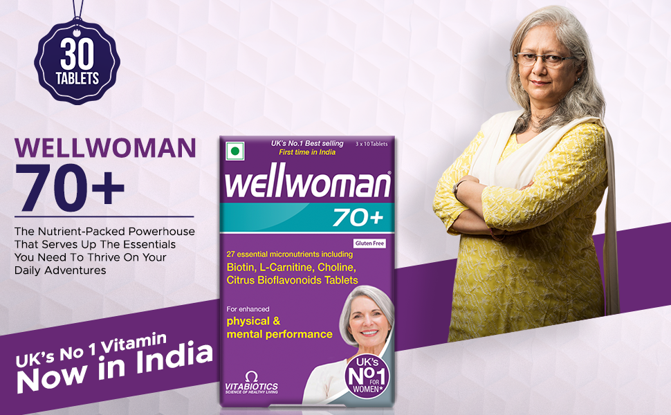 WELLWOMAN 70+ Multivitamins For Women Over Age 70 With Biotin,Isoflavones,Zinc,Vitamind To Support Physical & Mental Health,Improve Cognitive Function & Energy Levels Vegetarian,1 count,30 capsules