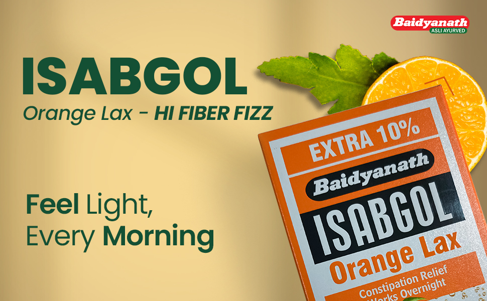 Baidyanath Isabgol Psyllium Husk Orange Lax Powder| Tasty Natural Fibre Laxative for Constipation Relief & Digestion | Effervescent, Gluten - 110 g
