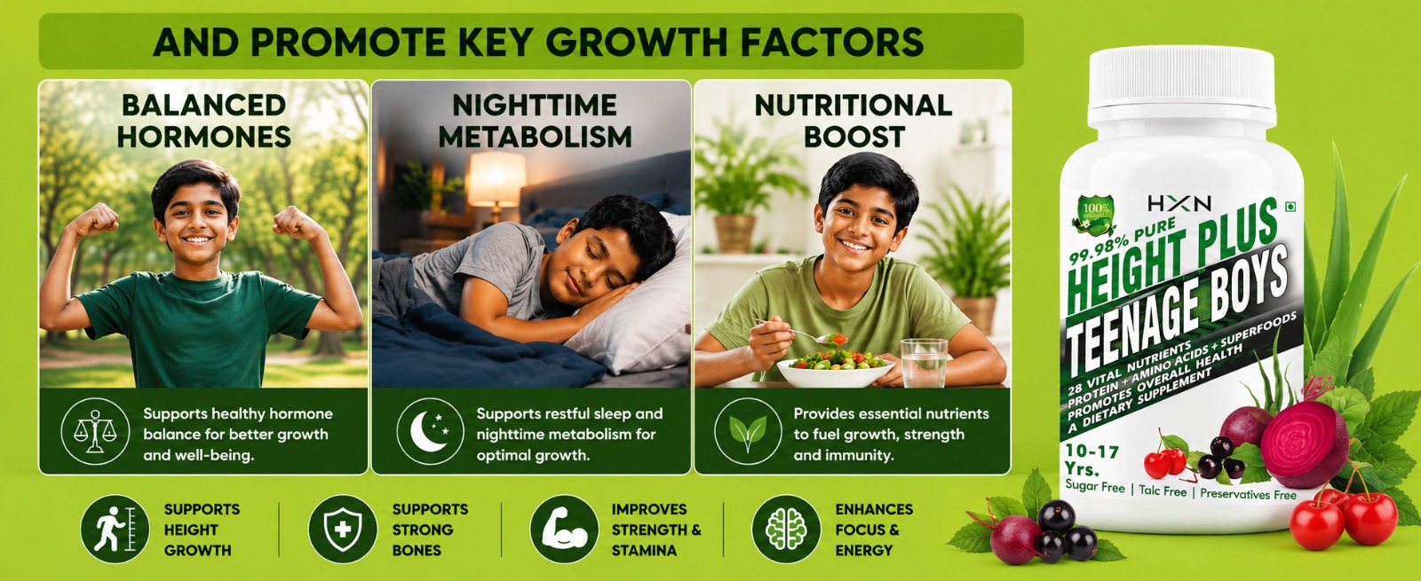 HXN Height Support Supplement for boys with 28 Vitamin Minerals to help Increase Growth –60 Tablets
