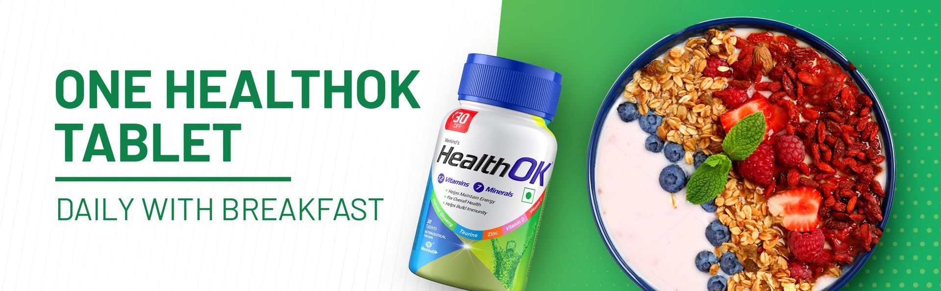 Health OK Multivitamin with Natural Ginseng, Taurine power, Daily Energy, alertness, Vitamin D, C & other 18 multivitamins minerals, for Overall Health, 60 Tablets (Veg)