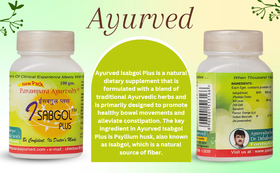 Parampara Ayurved Isabgol Plus Psyllium Husk Powder for Digestive Health Constipation Relief & Weight Management | High Fiber Supplement | 100g