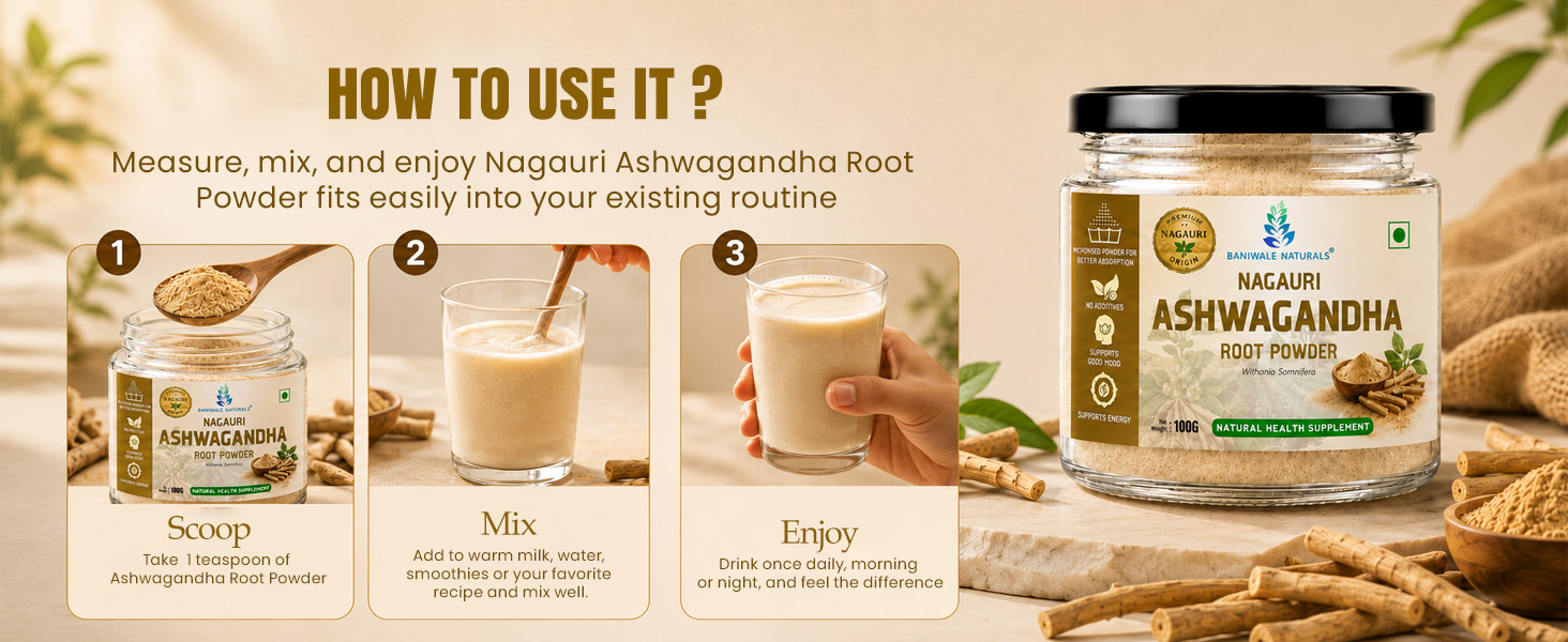 Ashwagandha Powder 100g | Pure Ashwagandha Root Powder | No Additives, No Preservatives | Supports Stress Relief, Energy, Stamina & Daily Wellness