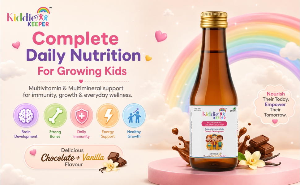 Multivitamin Syrup for Kids with Iron & Zinc (200ml) – Chocolate Vanilla Flavour | Daily Nutrition Support for Immunity & Growth Development | Gluten-Free Multimineral Health Syrup