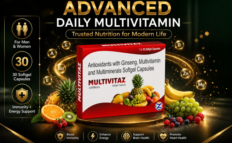 Multivitaz Softgel Capsules | For Men & Women With Essential Nutrients, Vitamins, Minerals, Anti-oxidants For Building Immunity & Energy | Multi Vitamin with Ginseng |
