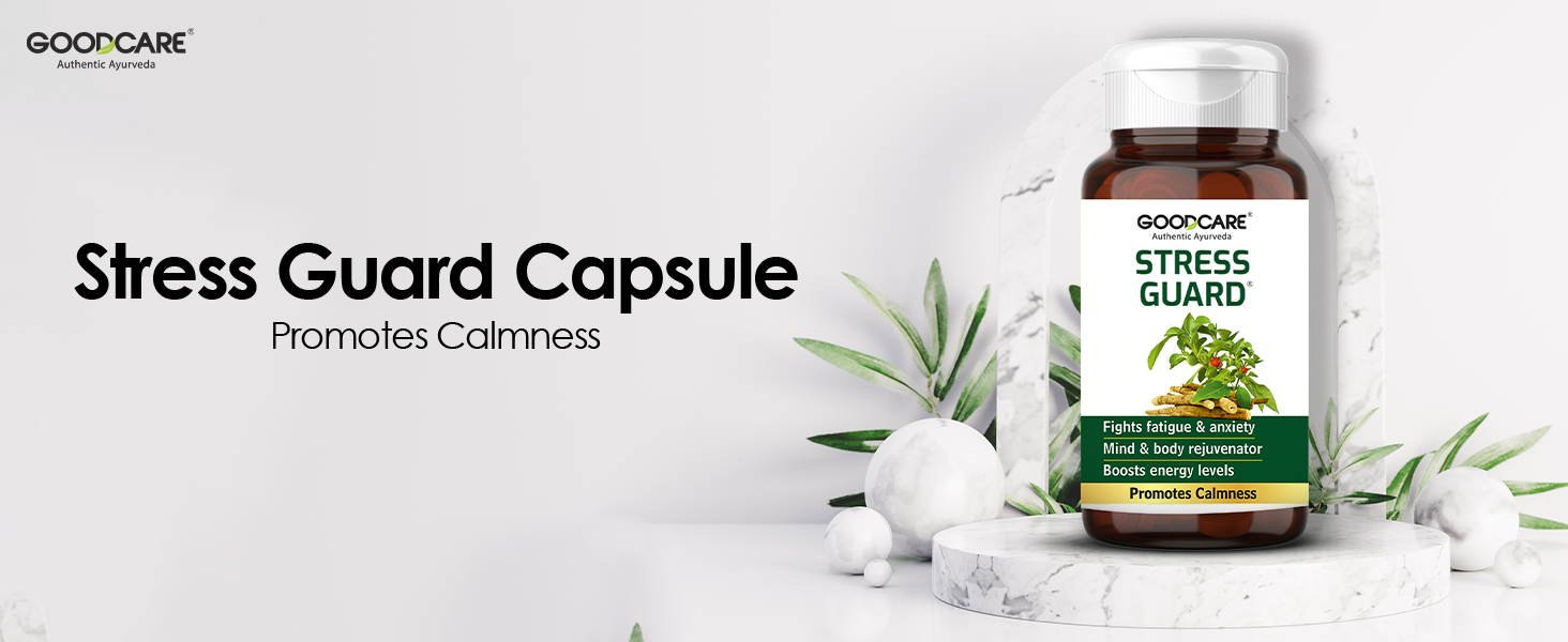 Goodcare Stress Guard 60 Capsules | Clinically Tested Ayurvedic Relief for Stress & Anxiety | With Ashwagandha, Brahmi & Jatamansi | Boosts Energy | Clinically tested Formula