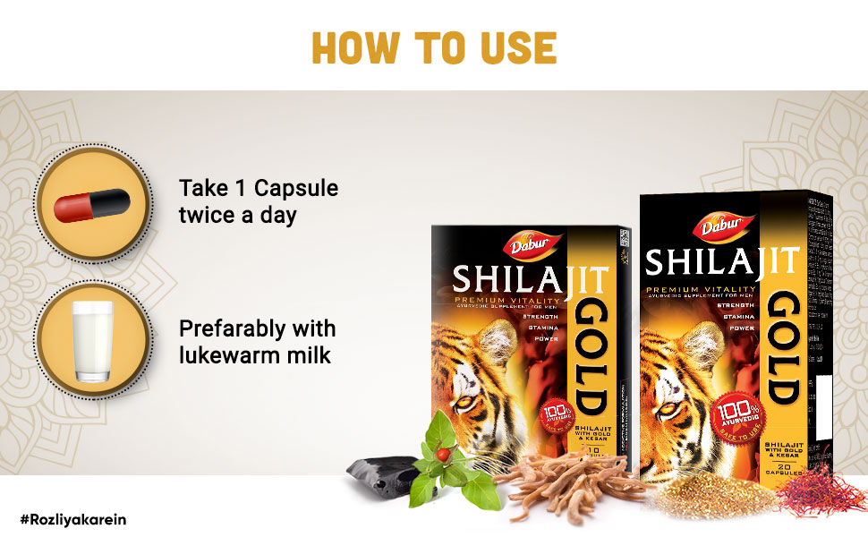DABUR Shilajit Double Gold-10 Capsules|2X Stamina&Strength|100% Ayurvedic Capsules For More Strength,Power,Energy&Stamina|Helps In Countering Weakness|Premium Vitality Ayurvedic Supplement|For Men