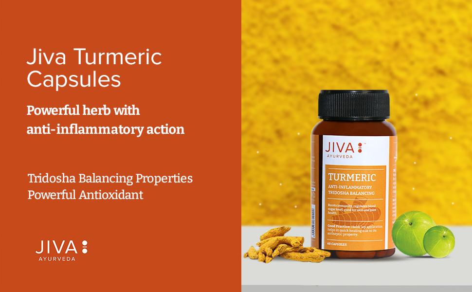 Jiva Turmeric Capsules | 100% Ayurvedic formulation Made Of Haldi & Amla | Boosts Immunity & Promotes Healthy Skin | Regulates Blood Sugar Levels & Controls Diabetes- 60 Capsules (Pack Of 1)