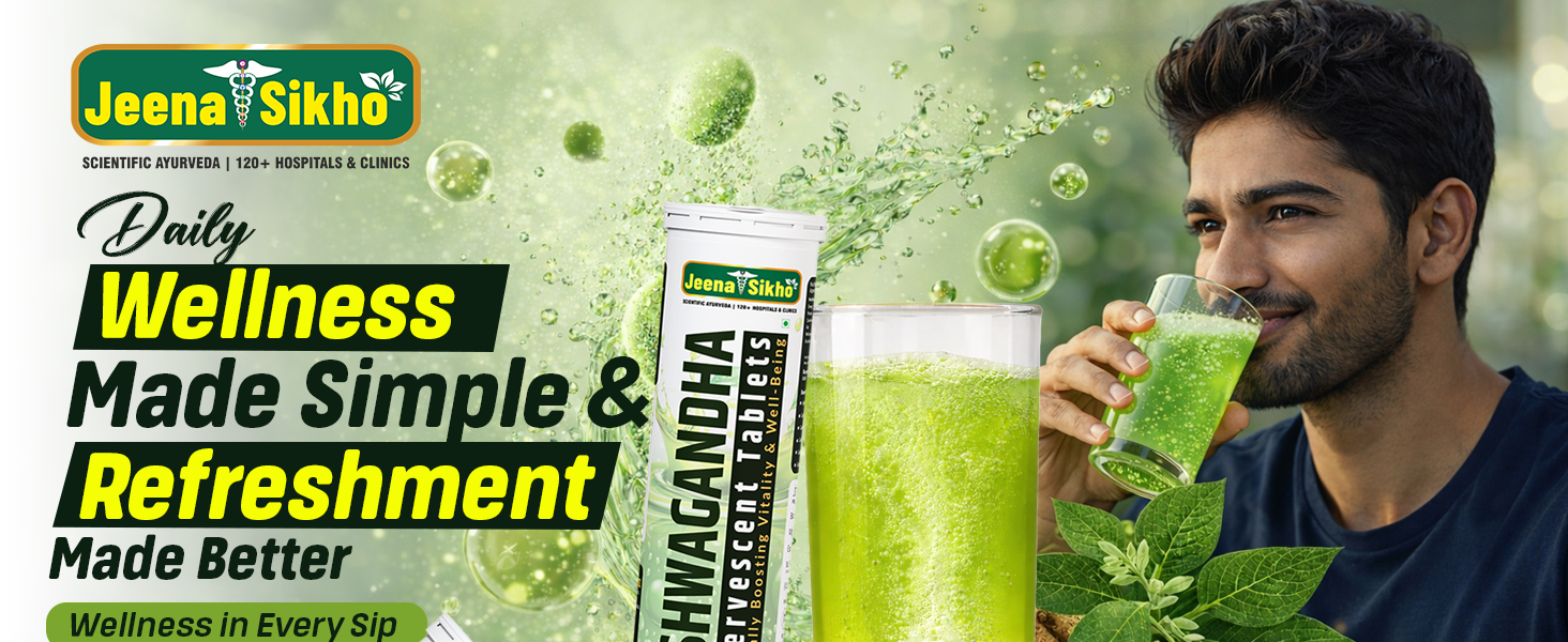 Jeena Sikho Ashwagandha Effervescent Tablets | Herbal Formula with Ashwagandha | Daily Wellness Support | 20 Tablets