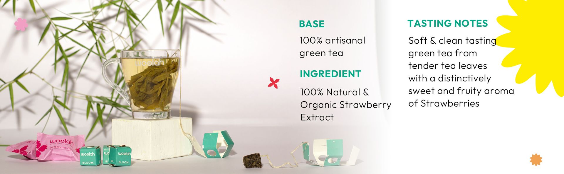 Woolah Rare Assam Strawberry Green Tea | Bagless Whole Leaf Green Tea Dips | Naturally Grown | Rich in Antioxidants | Refreshing Wellness Leaf | Plastic-Free Brewing (15 Dips / 30 Cups)