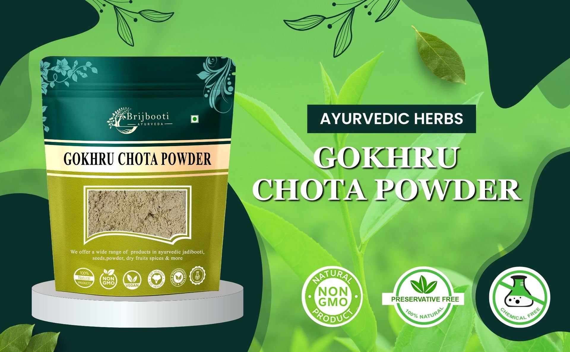 Brijbooti Gokhru Chota Seeds Powder - (250 Gr) | Tribulus Terrestris Powder | Gokshura | Small Caltrops | FSSAI, GMP, ISO Certified