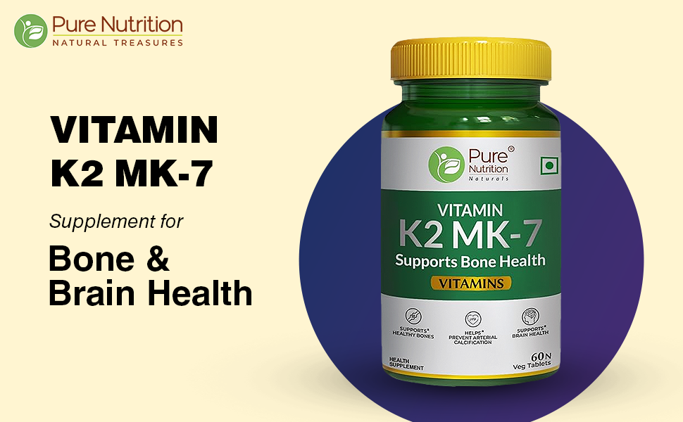 Pure Nutrition Vitamin K2 MK7 with Vitamin D3 Tablets for Men & Women | Supports Bone Strength, Heart Health & Calcium Absorption | K2 MK-7 Supplement – 60 Veg Tablets