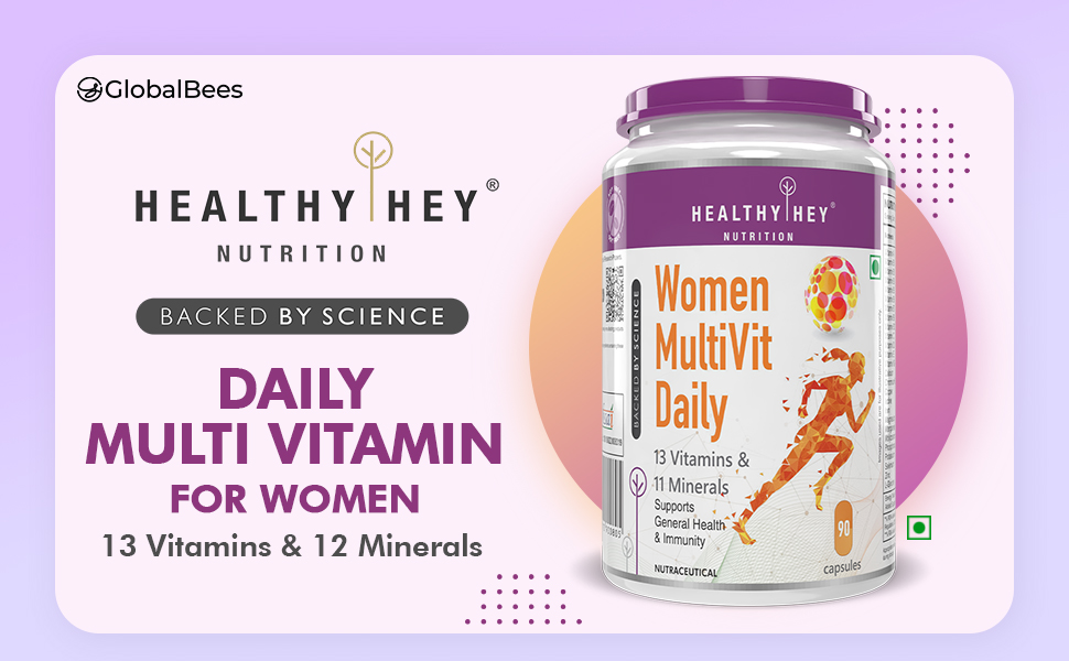 HealthyHey Nutrition MultiVitamin for Women - Multi-Vit Daily - 13 Vitamins & 12 Minerals - 90 Vegetable Capsules