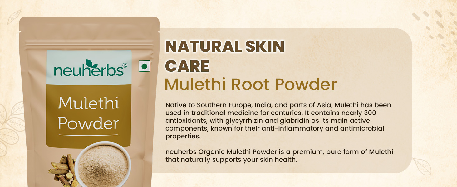 Neuherbs Mulethi Powder - 100g | Yashtimadhu Licorice/Glycyrrhiza Glabra Powder For Glowing & Healthy Skin | Herbal Supplement To Boost Immunity | 100% Pure & Natural No Added Preservatives