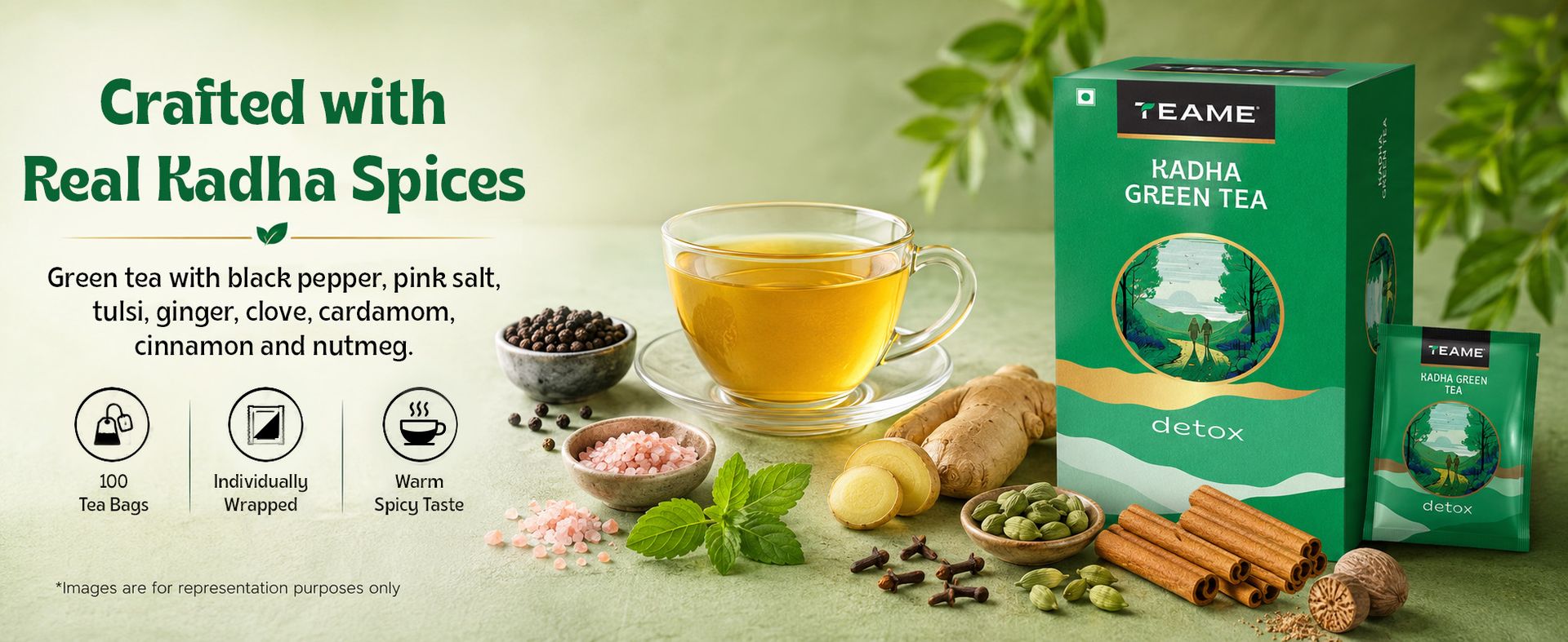 TE-A-ME Detox Kadha Green Tea, 50 Count (25 x 2) | Premium Ayurvedic Wellness Blend | Antioxidant-Rich Daily Brew | Naturally Refreshing Beverage | Pack of 2