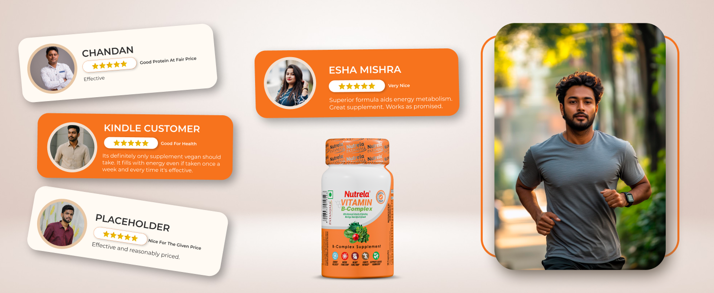 Nutrela B Complex with B1, B2, B3, B5, B6, B7, B9, & Vitamin B12 for Men & Women | Vitamins, Moringa and Spirulina for Energy, Gut, Immunity & Brain Health - 30 Veg Capsules (Pack of 2)