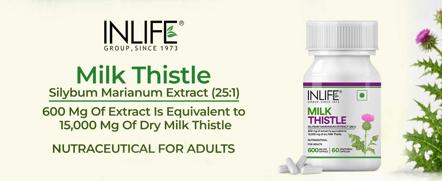 INLIFE Milk Thistle Supplement 600mg, 80% Silymarin, 60 Veg Caps