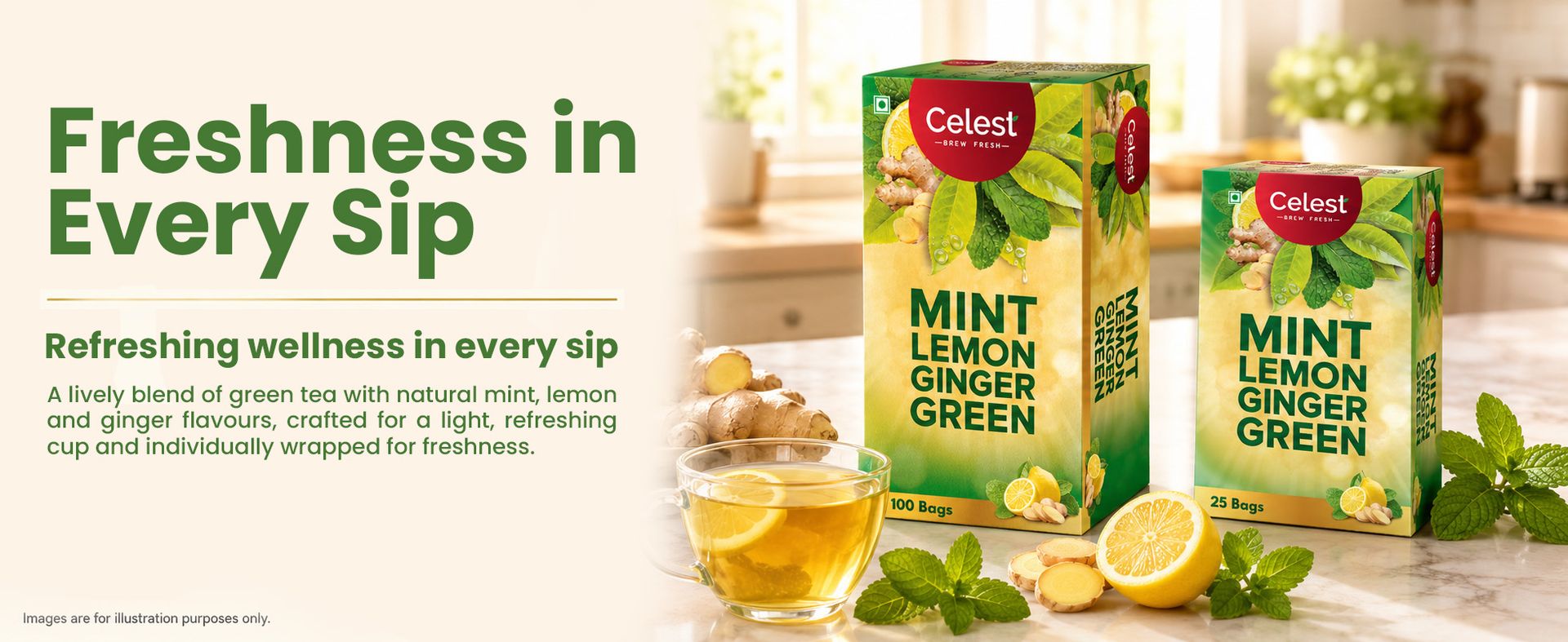 Celest Ginger Mint Lemon Green Tea 400 Tea Bags | Immunity Support | Refreshing & Energizing | Pack of 4