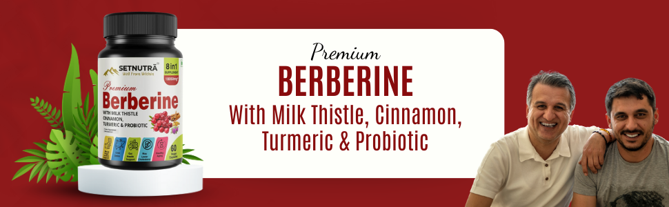 SETNUTRA | Berberine with Milk Thistle Cinnamon, Turmeric & Probiotic | Cost Saver 8in1 Supplement For Adults | Supports Gut Health & Blood Sugar Control | Liver Detox & Healthy Aging | 60 Capsules
